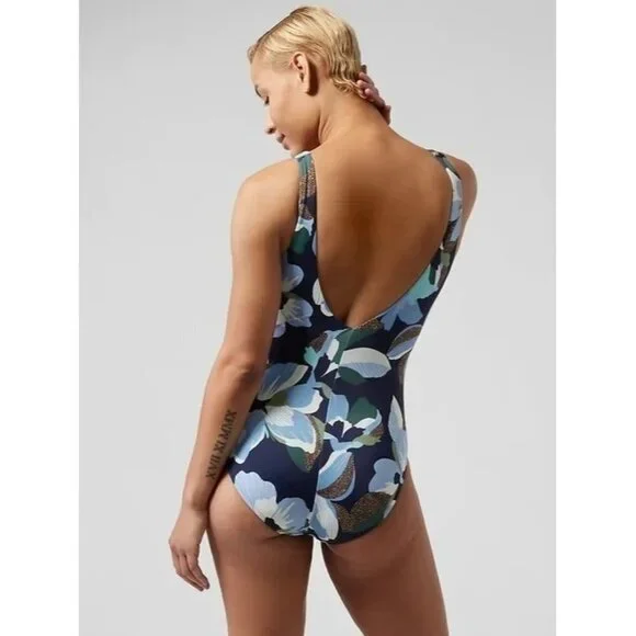 Athleta Blue Floral Tropical One Piece Swimsuit XS - Picture 3 of 14